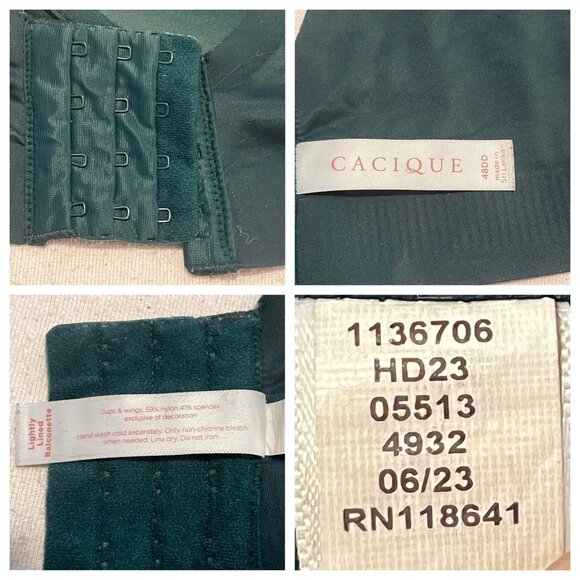 Lane Bryant Cacique Lightly Lined Balconette Bra 48DD Deep Green Adj Straps - Picture 3 of 16